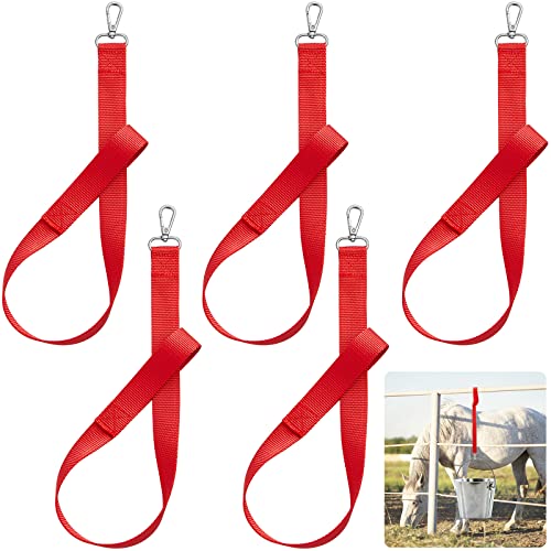 5 Pack Bucket Strap, Adjustable Water Bucket Strap Horse Supplies for Hay Nets, Bucket Hangers for Horses, Red Nylon Water Buckets Strap, Horse Stall, Outdoor Feeders, 22 Inch