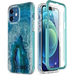 esdot iphone 12 case,iphone 12 pro case with built-in screen protector,rugged cover with fashionable designs for women girls,protective phone case for iphone 12/12 pro 6.1" agate stone