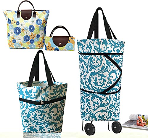 Foldable Shopping Bag with Wheels Collapsible Shopping Cart Shopping Trolley Bag on Wheels Collapsible Trolley Bags Reusable Grocery Bags Travel Bag (B0B1CZHY8G)