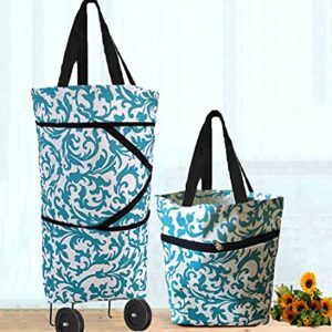 Foldable Shopping Bag with Wheels Collapsible Shopping Cart Shopping Trolley Bag on Wheels Collapsible Trolley Bags Reusable Grocery Bags Travel Bag (B0B1CZHY8G)