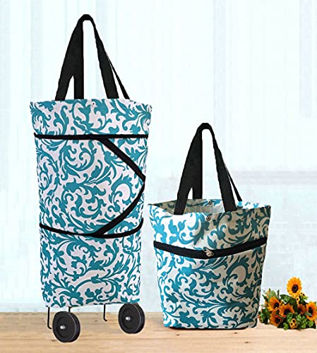 Foldable Shopping Bag with Wheels Collapsible Shopping Cart Shopping Trolley Bag on Wheels Collapsible Trolley Bags Reusable Grocery Bags Travel Bag (B0B1CZHY8G)