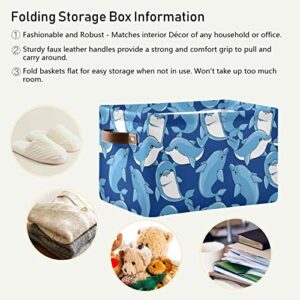 xigua Dolphins Pattern Square Storage Basket,Collapsible Sturdy Fabric Storage Basket Cube W/Handles for Clothes Toy Closet(1 pcs)-43