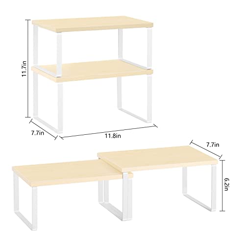 YBING Counter Shelf Set of 4 Kitchen Cabinet Shelf Organizer Wood Stackable & Expandable Countertop Shelf Organizer Rack for Bathroom Pantry Racks White