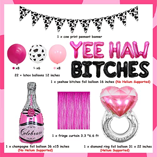 Western Bachelorette Party Decorations, Hot Pink and Black Yeehaw Bitches Balloon Cow Print Pennant Banner, Cowgirl Nashville Bridal Shower Supplies