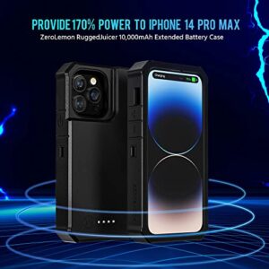 ZEROLEMON Battery Case for iPhone 14 Pro Max, 10000mAh Wireless Charging Supported, RuggedJuicer Portable Extended Battery Charger Cover with Rugged Case for iPhone 14 Pro Max 2022