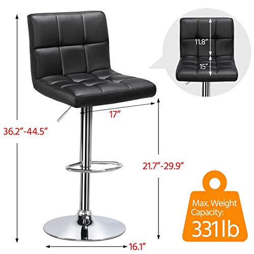 Yaheetech 3-Piece Bar Table Set, Round Bar Table and PU Leather Adjustable Swivel Armless Chairs, Modern Counter Height Table Set with 2 Bar Stool for Kitchen, Black