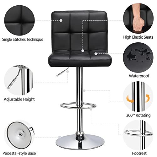 Yaheetech 3-Piece Bar Table Set, Round Bar Table and PU Leather Adjustable Swivel Armless Chairs, Modern Counter Height Table Set with 2 Bar Stool for Kitchen, Black