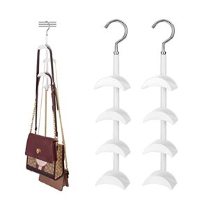 purse hanger for closet - rotating handbag hanging hook bag storage space saver with 4 hooks, hanging organizer for scarf handbag belt, 2 pcs