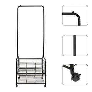 Fishat Metal Rolling Laundry Hamper Butler Cart Basket with Hanging Garment Rack, Storage Organizer with Rack on Wheels Mobile (Black)