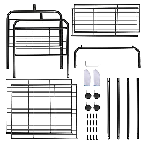 Fishat Metal Rolling Laundry Hamper Butler Cart Basket with Hanging Garment Rack, Storage Organizer with Rack on Wheels Mobile (Black)