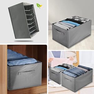 Vinonzi 2PCS Wardrobe Clothes Organizer, 7 Grids Foldable Closet Organizer Bins with Removable PP Board Mesh Storage Drawer Compartment for Clothes, Jeans, T-Shirts