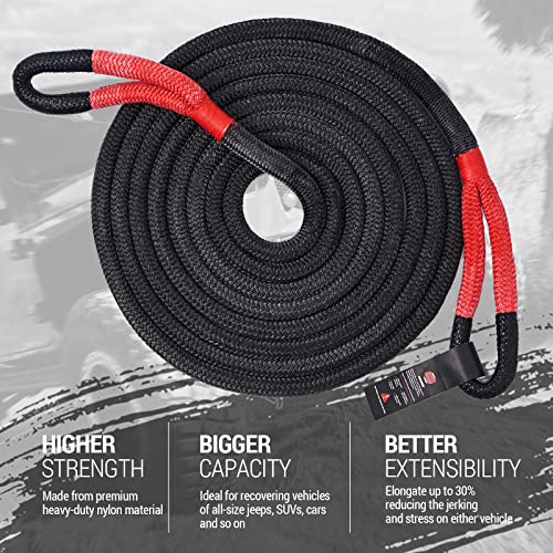 Kinetic Tow Rope Recovery Strap 20 ft x 7/8 in, 28600lbs Off-Road Kinetic Recovery Tow Rope for Truck Heavy Duty Elastic Snatch Ropes Towing Gear for Most Vehicles