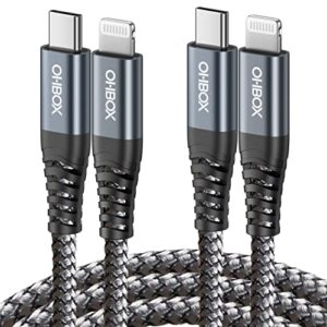 ohbox usb c to lightning cable 6ft 2pack, mfi certified usbc iphone fast charger cord heavy duty type c iphone cable compatible with iphone 14 13 12 11 pro max mini 8 plus se ipad and more