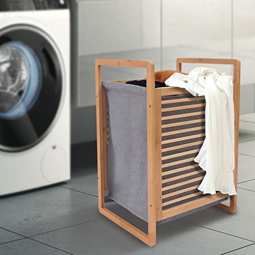 One-Section Organizer Storage Shelf with Bamboo Frame and Baskets Storage Drawers Unit,Laundry Towel Hamper Cabinet Tower One Part Compartment Sorter Basket