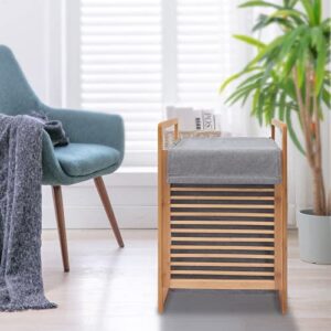 One-Section Organizer Storage Shelf with Bamboo Frame and Baskets Storage Drawers Unit,Laundry Towel Hamper Cabinet Tower One Part Compartment Sorter Basket