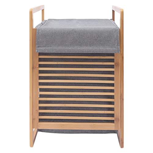 One-Section Organizer Storage Shelf with Bamboo Frame and Baskets Storage Drawers Unit,Laundry Towel Hamper Cabinet Tower One Part Compartment Sorter Basket