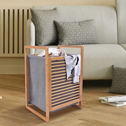 One-Section Organizer Storage Shelf with Bamboo Frame and Baskets Storage Drawers Unit,Laundry Towel Hamper Cabinet Tower One Part Compartment Sorter Basket