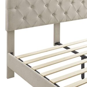 GOOD & GRACIOUS Beige Full Size Bed Frame, Platform Bed with Upholstered & Tufted Headboard and Frame with Storage Drawers