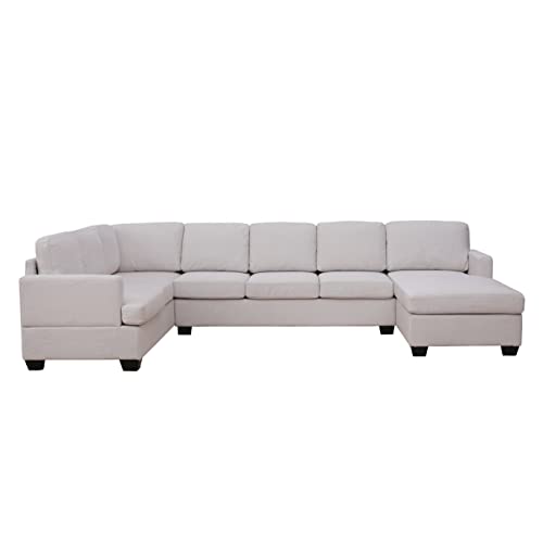 Merax Modern Large Upholstered U-Shape Sectional Sofa, Extra Wide Chaise Lounge Couch for Living Room, Beige