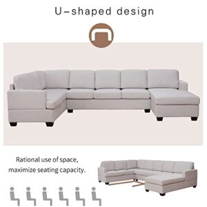 Merax Modern Large Upholstered U-Shape Sectional Sofa, Extra Wide Chaise Lounge Couch for Living Room, Beige