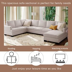 Merax Modern Large Upholstered U-Shape Sectional Sofa, Extra Wide Chaise Lounge Couch for Living Room, Beige