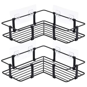 Adhesive Plastic Shower Caddy Bathroom Shower Basket Shelf Wall Mounted No Drilling Shower Storage Rack Organizer Caddy Wall Shelf, Spice Seasoning Rack Seasoning Organizer for Kitchen (MetalBlackCaddy_1Pk)