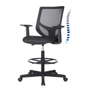 tall office chair, drafting chair, high adjustable standing desk chair, ergonomic mesh computer task table chairs with adjustable armrests and foot-ring for standing desk and bar height desk