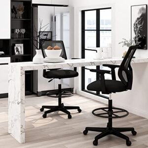 Tall Office Chair, Drafting Chair, High Adjustable Standing Desk Chair, Ergonomic Mesh Computer Task Table Chairs with Adjustable Armrests and Foot-Ring for Standing Desk and Bar Height Desk