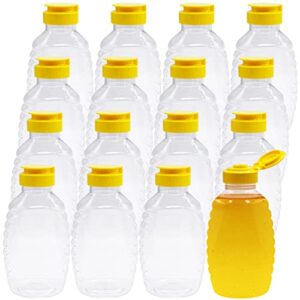 qinsihwn 16 pack 8oz clear plastic honey bottles,squeeze honey container refillable food grade honey jar with leak proof flip-top lid,squeeze honey bottle for storing and dispensing