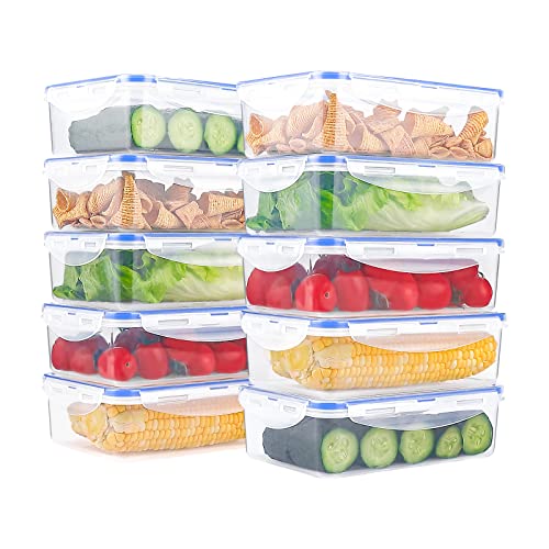 Mengico 4.6 Cup Plastic Food Containers With Lids,10 Pack Food Storage Containers,Rectangle Food Containers,Meal Prep Kitchen Food Organization