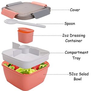 Cezoyx 3 Pack Salad Lunch Container To Go, 52 Oz Reusable Salad Bowl with 3 Compartment, Salad Dressings Container for Salad Toppings, Fruit, Lunch