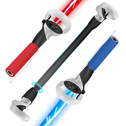 Vakdon 2-in-1 Beat Saber Handles Compatible with Oculus/Meta Quest 2 Controller Accessories for Playing Beat Saber Supernatural Games, Handle Extension Long Stick to Enhance VR Gaming Experience