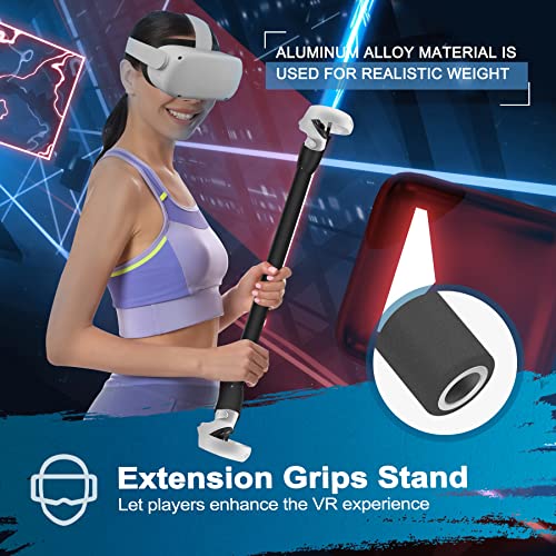 Vakdon 2-in-1 Beat Saber Handles Compatible with Oculus/Meta Quest 2 Controller Accessories for Playing Beat Saber Supernatural Games, Handle Extension Long Stick to Enhance VR Gaming Experience