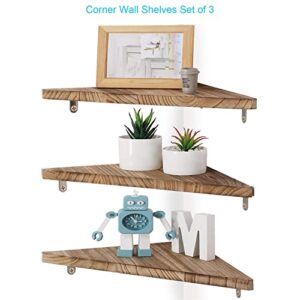 Amy Dceom Corner Wall Shelves Set of 3, Rustic Wood Corner Floating Shelves, Wall Mount Storage Display for TV Accessories, Baby Monitor, Speaker, Cable Box, Game Console (Natural)