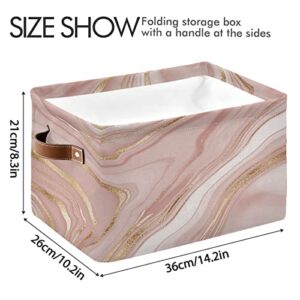 xigua Rose Pink Marble Storage Basket Large Collapsible Rectangle Storage Bin Toys Clothes Organizer for Closet Shelf Nursery Bedroom Home Decor