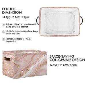 xigua Rose Pink Marble Storage Basket Large Collapsible Rectangle Storage Bin Toys Clothes Organizer for Closet Shelf Nursery Bedroom Home Decor