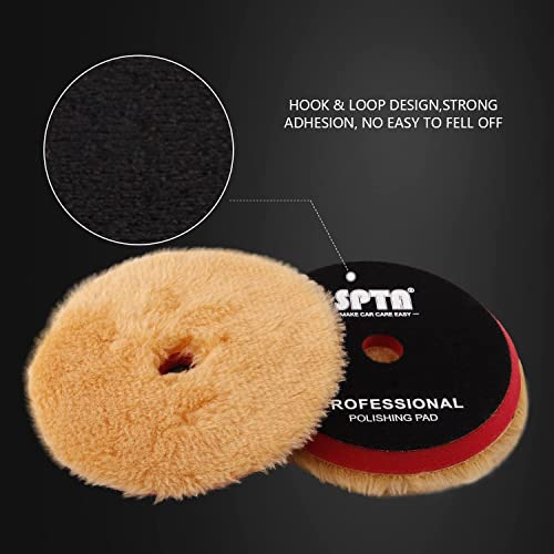 SPTA Wool Buffing Polishing Pads, 3Pcs 6" (150mm) Coarse Medium Cutting Car Wool Polishing Pads, Premium 100% Wool Cutting Pad with Hook and Loop for Car Polisher Car Polishing and Buffing -WPMIXS6