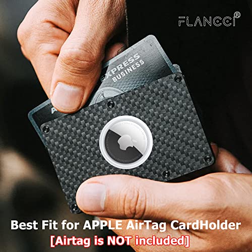 FLANCCI Airtag Wallet for Men, Minimalist Carbon Fiber Metal Front Pocket Wallet with Money Clip, RFID Blocking Slim Cash Card Wallet, Apple AirTag Holder, with GIFT BOX [Airtag is NOT included]