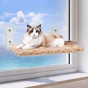 zoratoo cordless & foldable cat window perch with metal frame and reversible cover for indoor cats, two types of installation cat hammock with anchors&screws for wall and 4 suction cups for window(m)