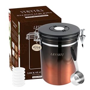 lryybti 38oz extra large coffee canister, airtight stainless steel coffee bean storage container with scoop and date tracker, co2 release valves included, copper