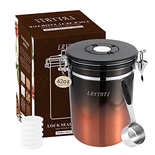 LRYYBTI 38oz Extra Large Coffee Canister, Airtight Stainless Steel Coffee Bean Storage Container with Scoop and Date Tracker, CO2 Release Valves Included, Copper