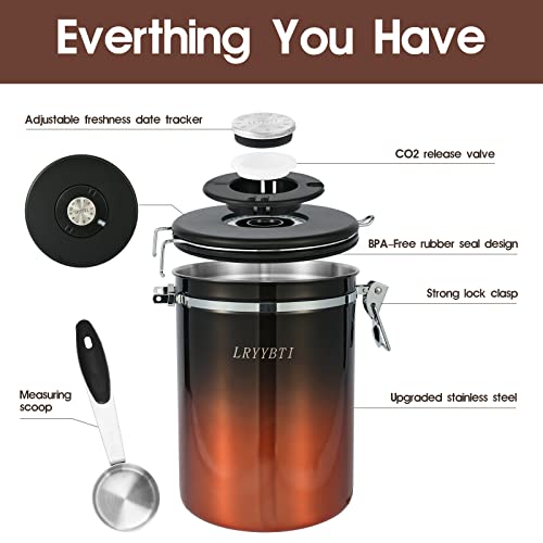 LRYYBTI 38oz Extra Large Coffee Canister, Airtight Stainless Steel Coffee Bean Storage Container with Scoop and Date Tracker, CO2 Release Valves Included, Copper