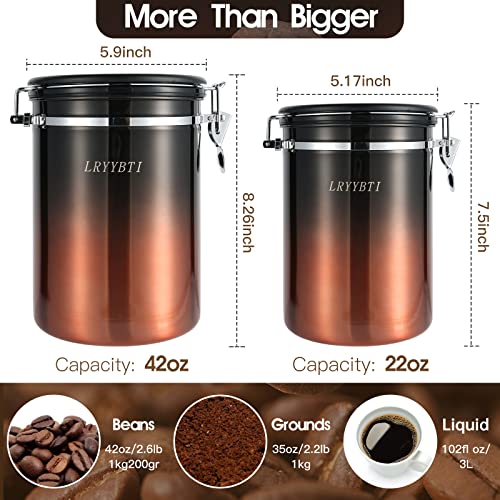 LRYYBTI 38oz Extra Large Coffee Canister, Airtight Stainless Steel Coffee Bean Storage Container with Scoop and Date Tracker, CO2 Release Valves Included, Copper