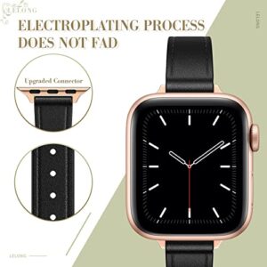 LELONG for Apple Watch Band 41mm 40mm 38mm 45mm 44mm 42mm women, Top Grain Genuine Leather Slim & Thin Strap with Bling Diamond Rhinestone Clasp for iWatch Series 7 6 5 4 3 2 1 SE (Black)