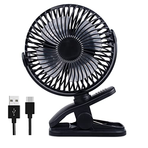 WANGDAJIEDIAN Portable Clip on Fan, 4 Speeds 360° Rotation Personal Clip Fan, 20 Hours Work Time, Quiet USB Stroller Fan Small Desk Fan for Office, Bed, Treadmill, Car, Outdoor Camping, Golf(Black)