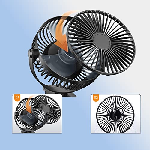 WANGDAJIEDIAN Portable Clip on Fan, 4 Speeds 360° Rotation Personal Clip Fan, 20 Hours Work Time, Quiet USB Stroller Fan Small Desk Fan for Office, Bed, Treadmill, Car, Outdoor Camping, Golf(Black)