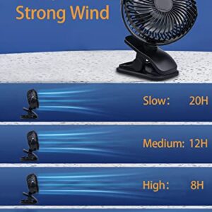 WANGDAJIEDIAN Portable Clip on Fan, 4 Speeds 360° Rotation Personal Clip Fan, 20 Hours Work Time, Quiet USB Stroller Fan Small Desk Fan for Office, Bed, Treadmill, Car, Outdoor Camping, Golf(Black)