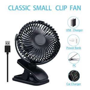 WANGDAJIEDIAN Portable Clip on Fan, 4 Speeds 360° Rotation Personal Clip Fan, 20 Hours Work Time, Quiet USB Stroller Fan Small Desk Fan for Office, Bed, Treadmill, Car, Outdoor Camping, Golf(Black)