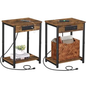 tutotak end table with charging station, set of 2 side table with 2 usb ports and 2 outlets, 21.8”h 2-tier nightstand with storage shelf, sofa table tb01bb029