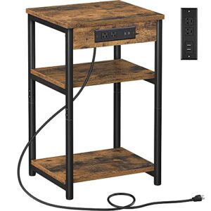 tutotak end table with charging station, side table with usb ports and outlets, nightstand, 3-tier storage shelf, sofa table for small space, living room tb01bb026